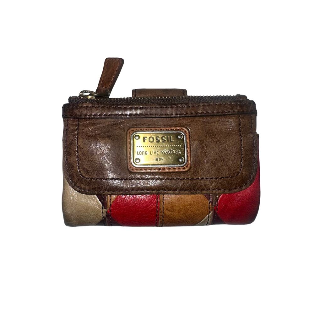 Fossil Long Live Vintage Patchwork Leather Wallet Multicolor Brown Bifold  Y2K